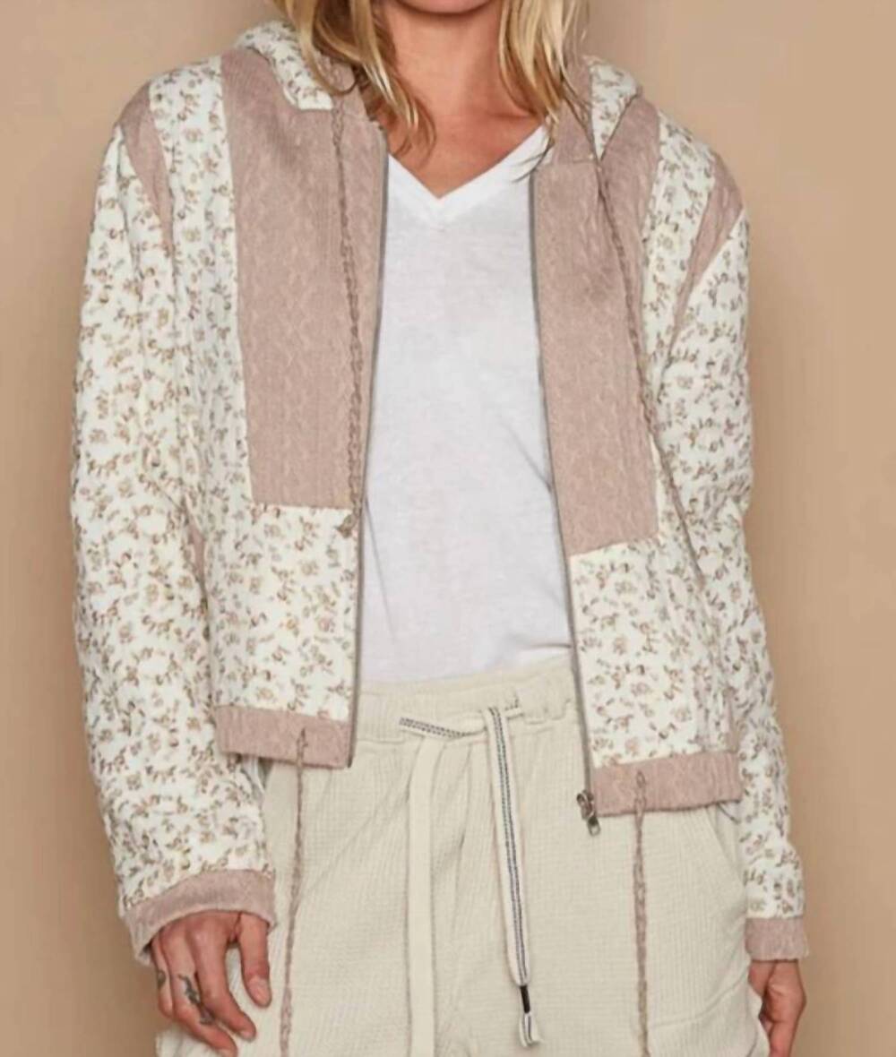 NEW POL hooded floral jacket in ivory/beige